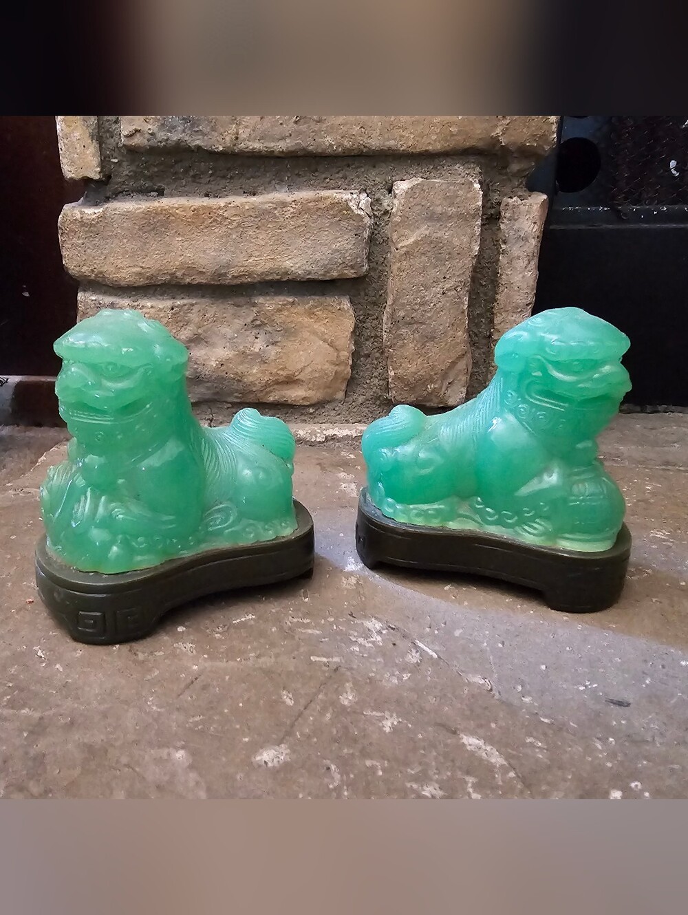 Pair of Green Jade-Style Foo Dog Statues